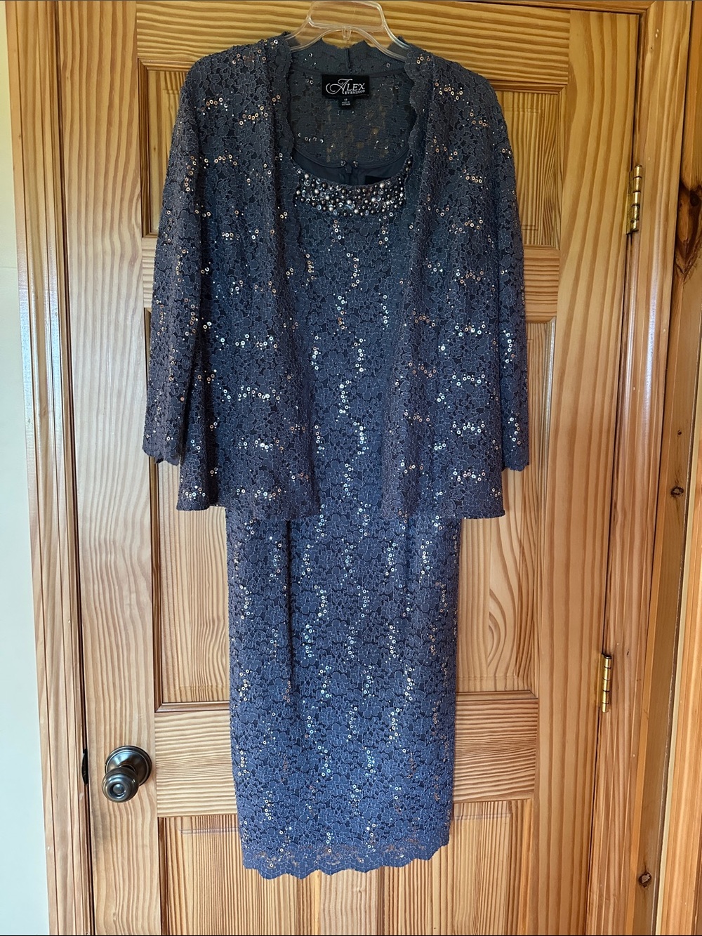 Alex Evenings Lace & Sequin Two-Piece Dress Set dark gray size 12